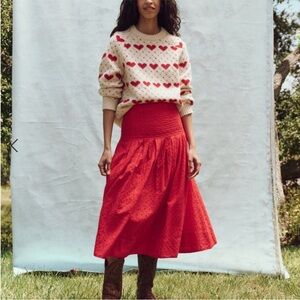 The Great The Rhythm Eyelet Cotton Midi Skirt in Red Rose size large $295 msrp